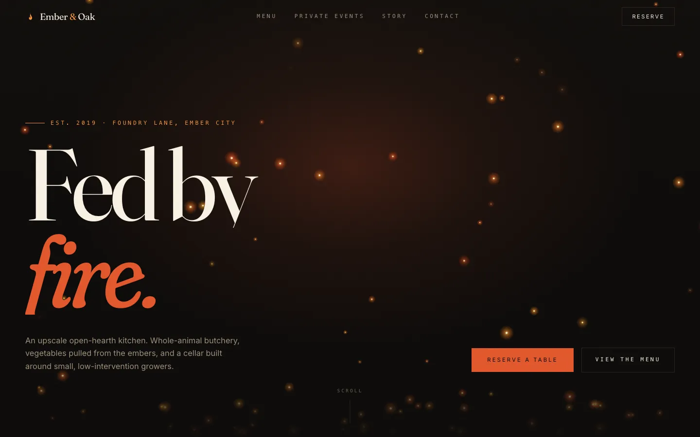 Ember & Oak fictional concept website homepage