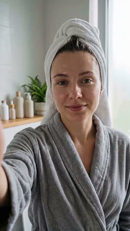 Straight-to-camera spokesperson demo: an AI presenter delivers a 30-second educational read about serums for a fictional, unbranded product.