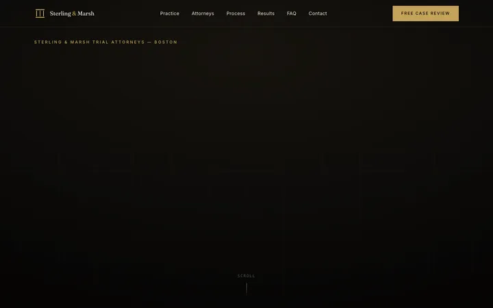 Homepage of Sterling & Marsh Trial Attorneys, a concept legal website